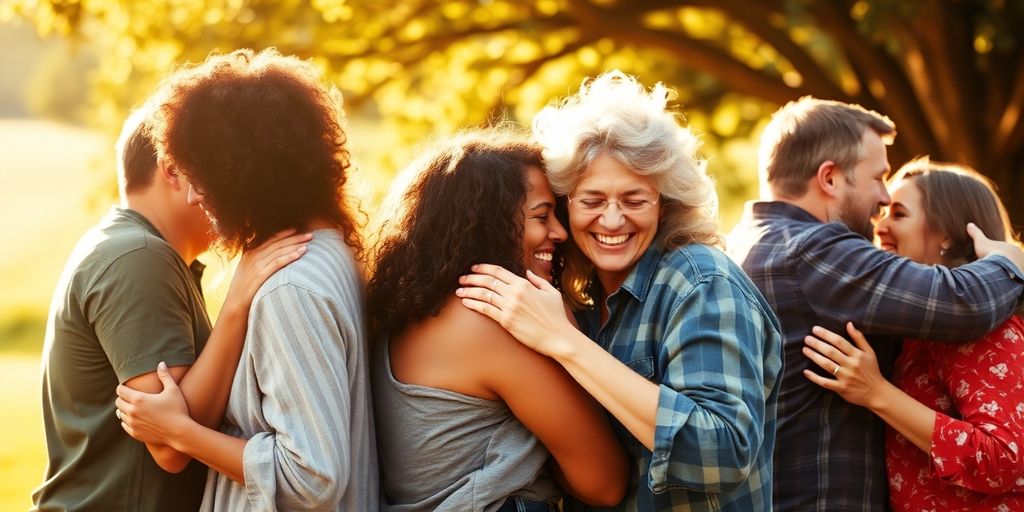 Two couples holding hands, diverse and happy.