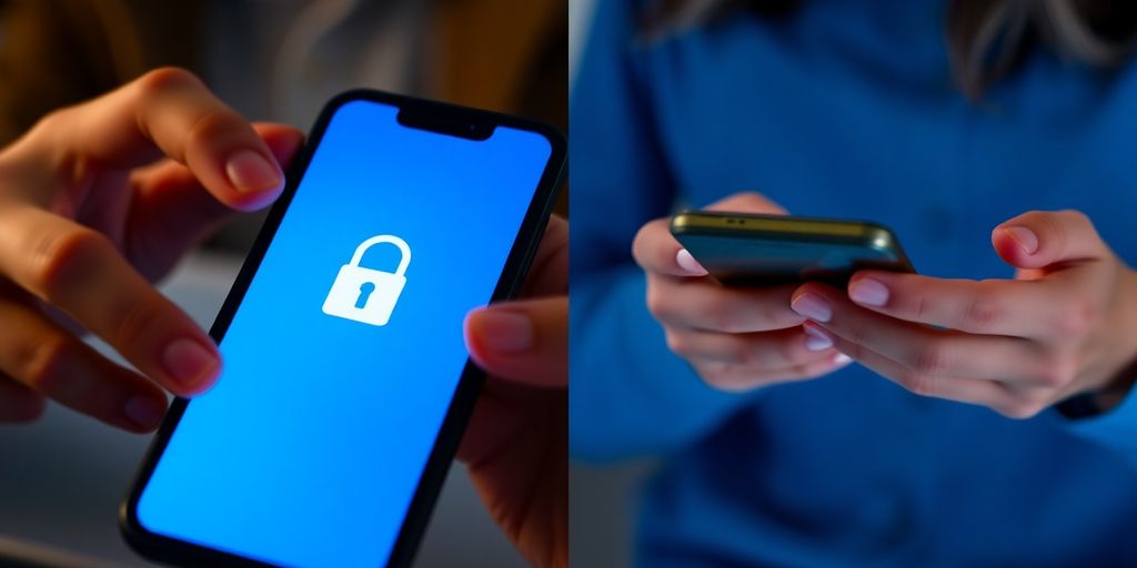 Two people using locked phones for secure communication.