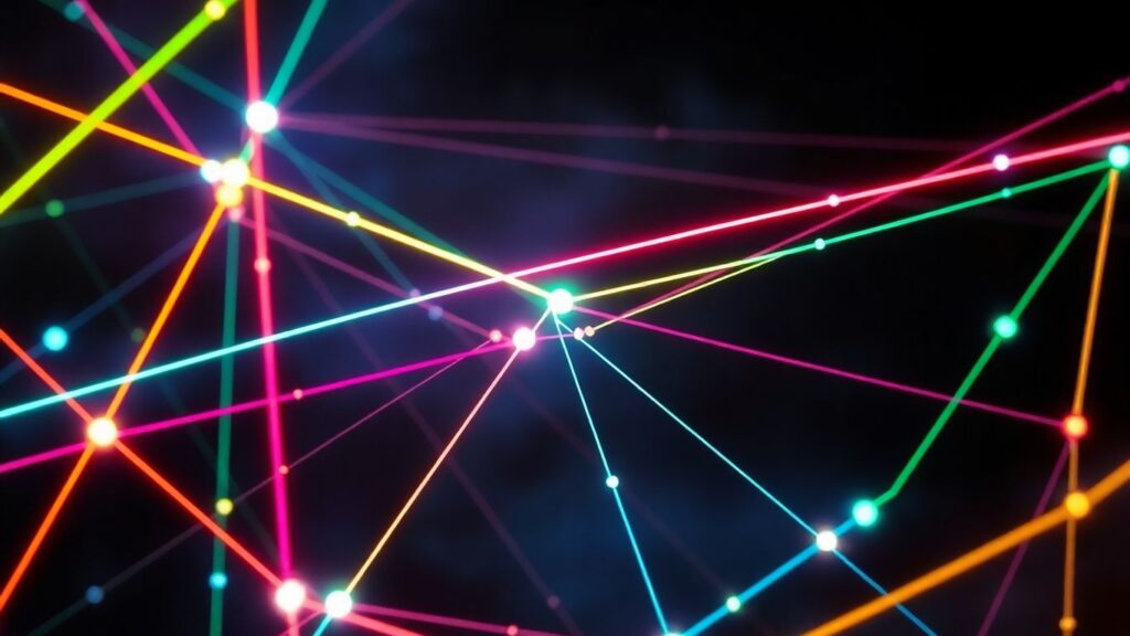 Abstract network of colorful, glowing connections