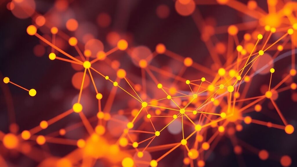 Abstract network of colorful, interconnected relationships.