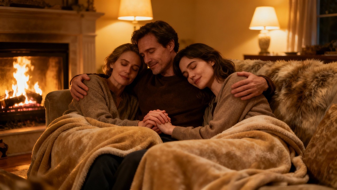 Ambiamorous person between two partners, intimate connection.