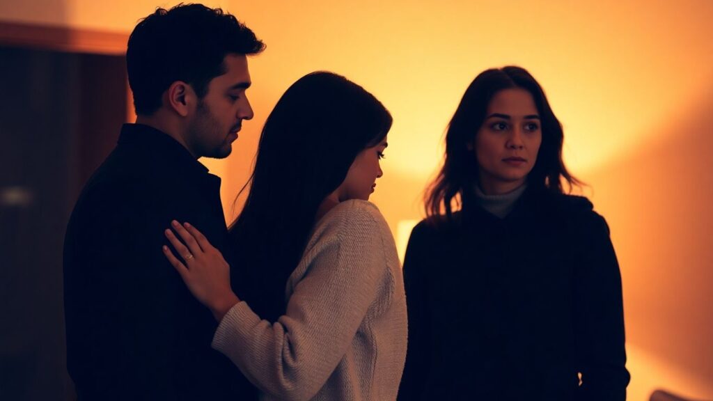 Couple and a third person in an intimate, emotionally charged scene.