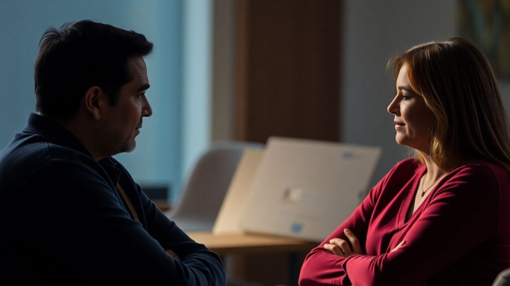 Couple discussing boundaries and needs in relationships.