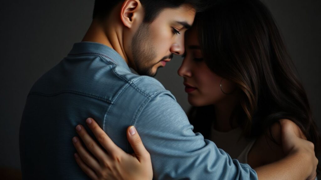 Couple embracing, conveying trust and connection.