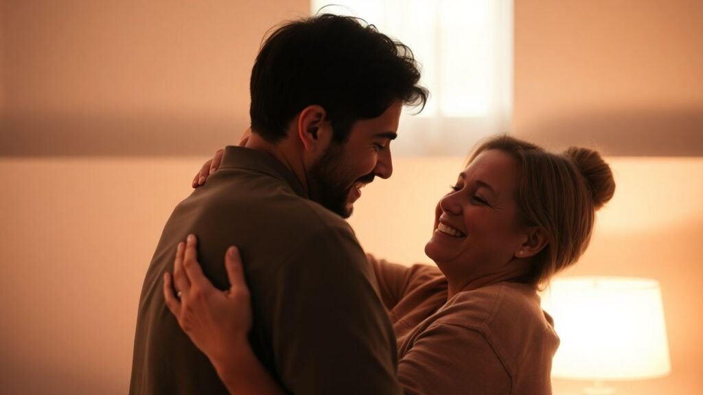 Couple embracing, conveying trust and intimacy.