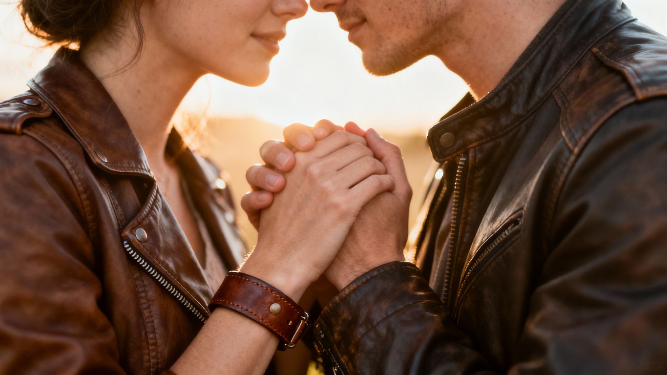 Couple embracing, exploring kink and polyamory connection.