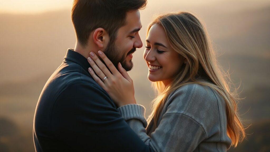 Couple embracing, finding balance in a relationship.
