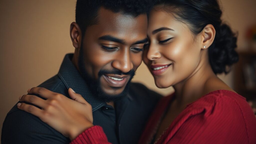 Couple embracing in harmony