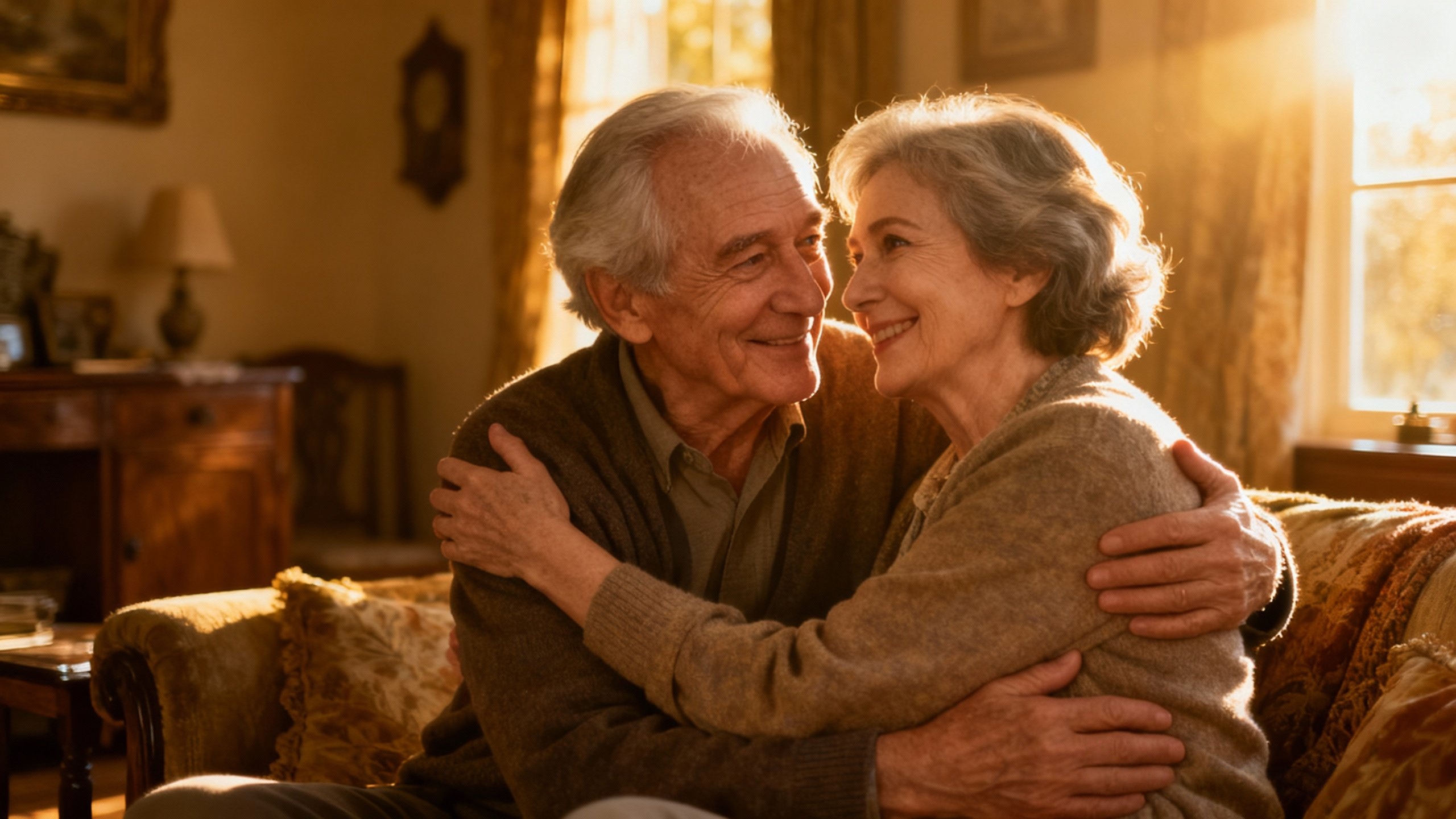 Couple embracing, showing affection and long-term commitment.