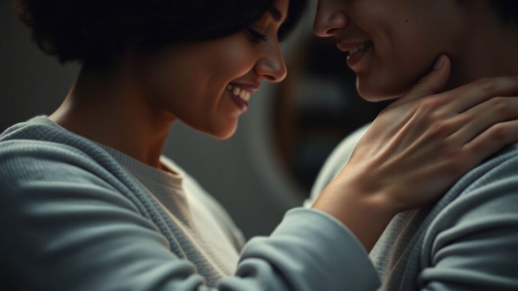 Couple embracing, showing intimacy and trust.