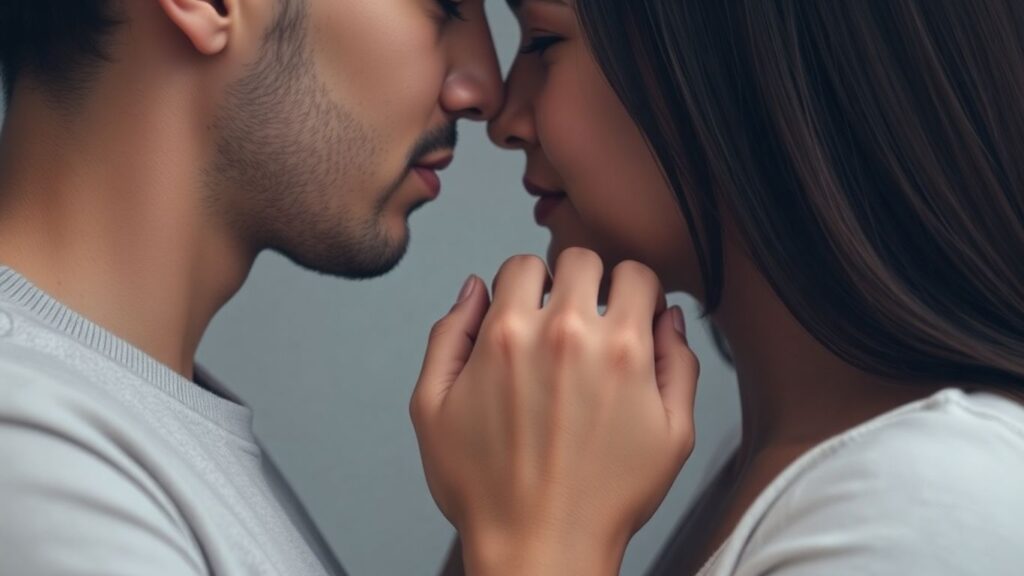 Couple embracing, showing intimacy and vulnerability.