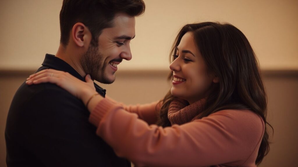 Couple embracing with emotional connection and understanding.