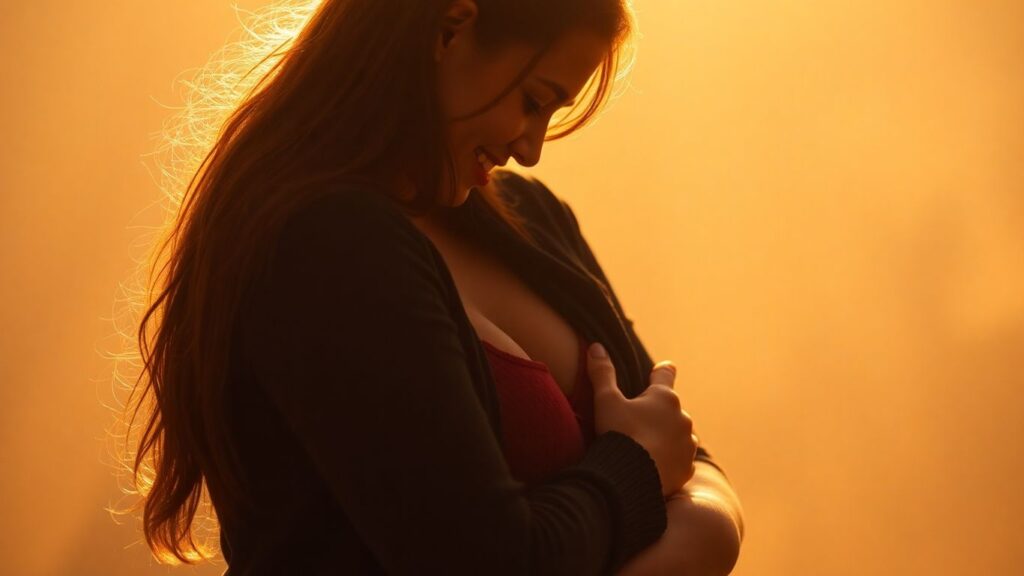 Couple embracing with warm light and joy.