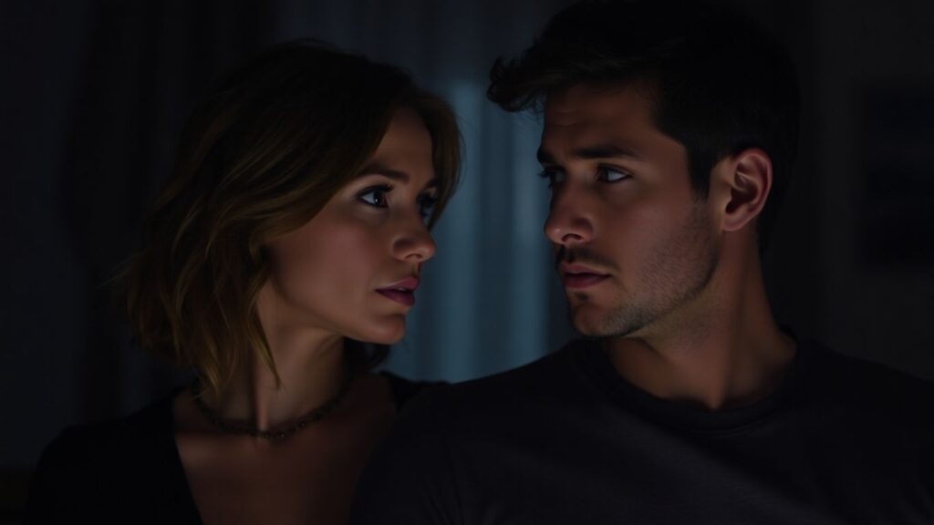 Couple in a room, emotional distance visible.