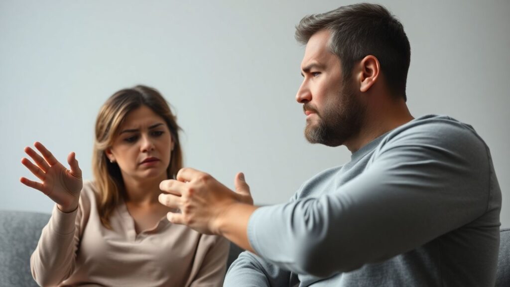 Couple in conflict, seeking resolution and emotional regulation.