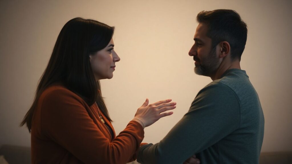 Couple in deep, mindful conversation