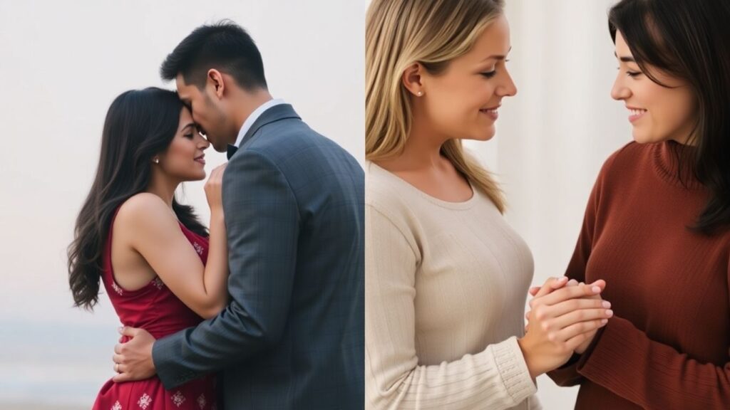 Couple in traditional vs. fluid love connection