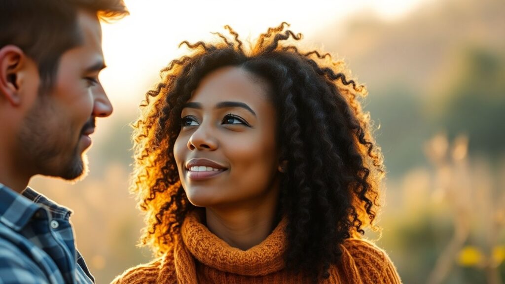 Couple in warm light, exploring connection and communication.