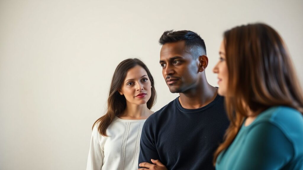 Couple observing another couple's interaction.