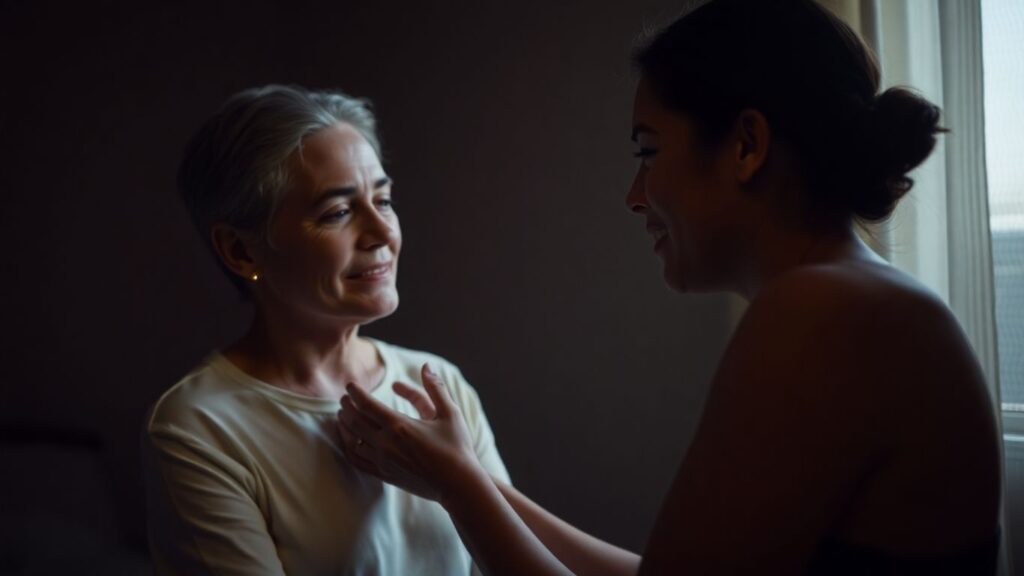 Couple sharing a tender moment of aftercare.