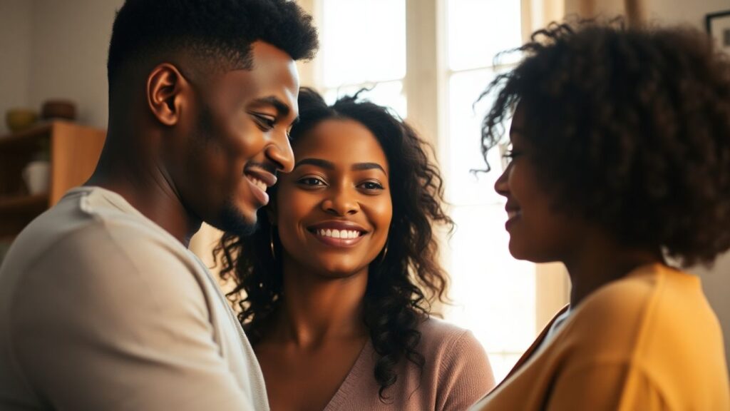 Couple sharing an intimate, tender moment.