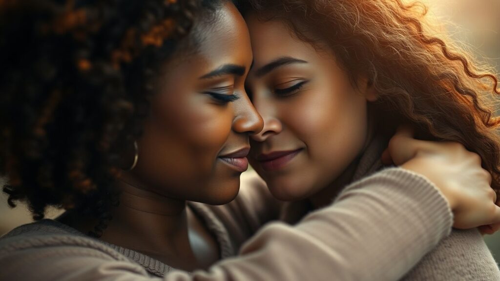 Couple sharing an intimate, tender moment.