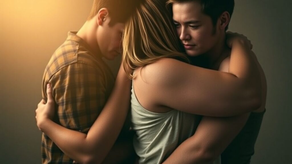 Couples embracing, conveying trust and vulnerability.