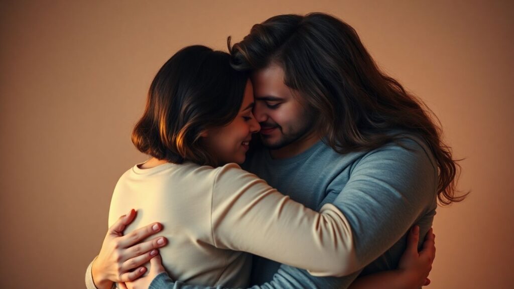 Couples embracing, showing deep connection and support.