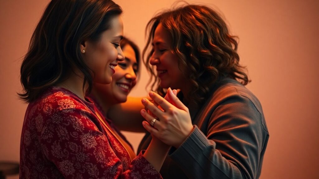 Couples embracing, showing deep connection and trust.