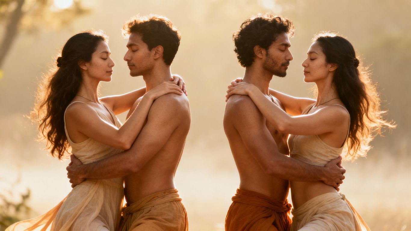 Couples embracing, symbolizing shared Tantric energy.
