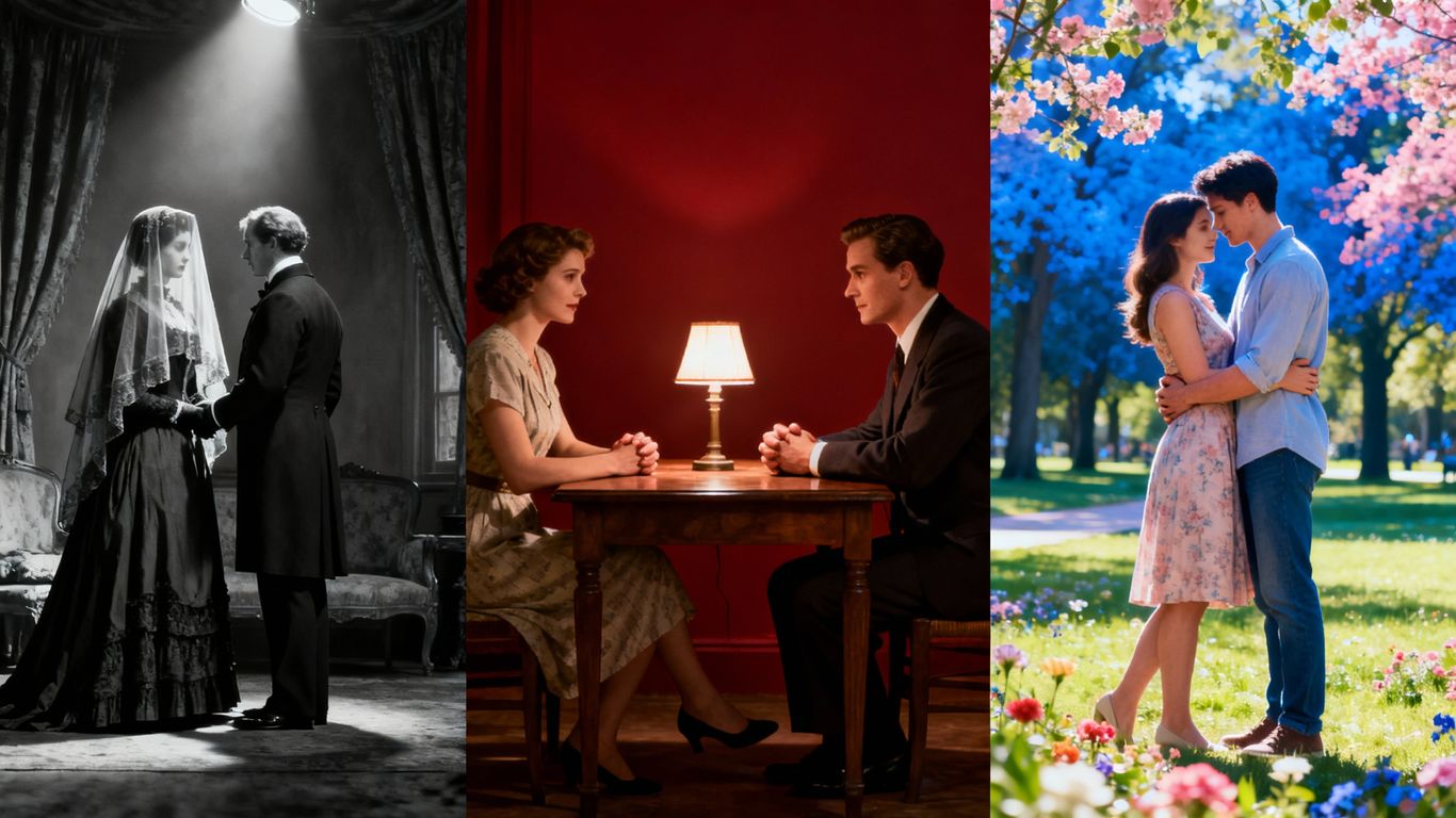 Couples through history, showing changing marriage dynamics.