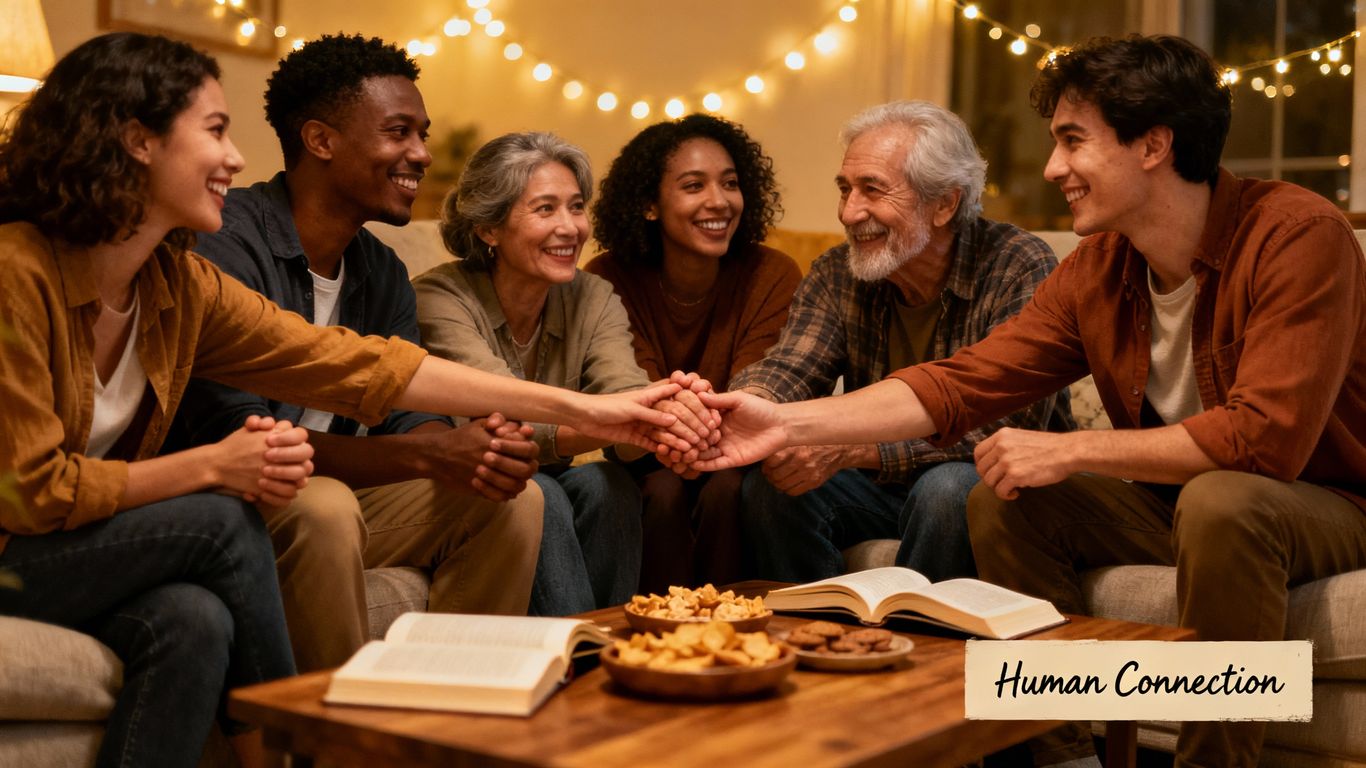 Diverse group of people connecting respectfully.