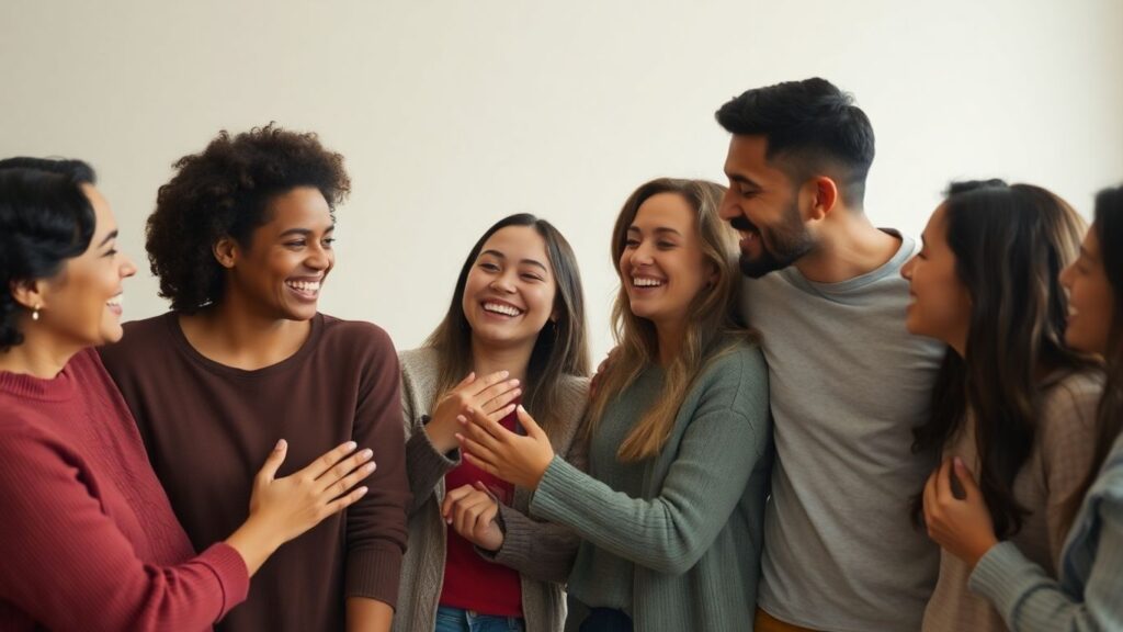 Diverse group sharing affection and smiles.