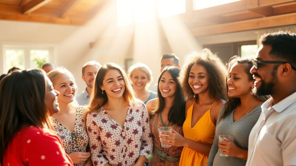 Diverse group sharing smiles and comfortable body language.