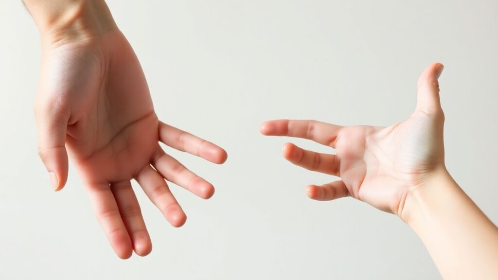 Hands creating space and reaching out in relationships.
