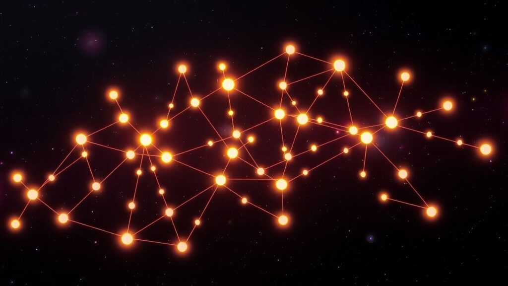 Interconnected glowing points forming a cosmic network.