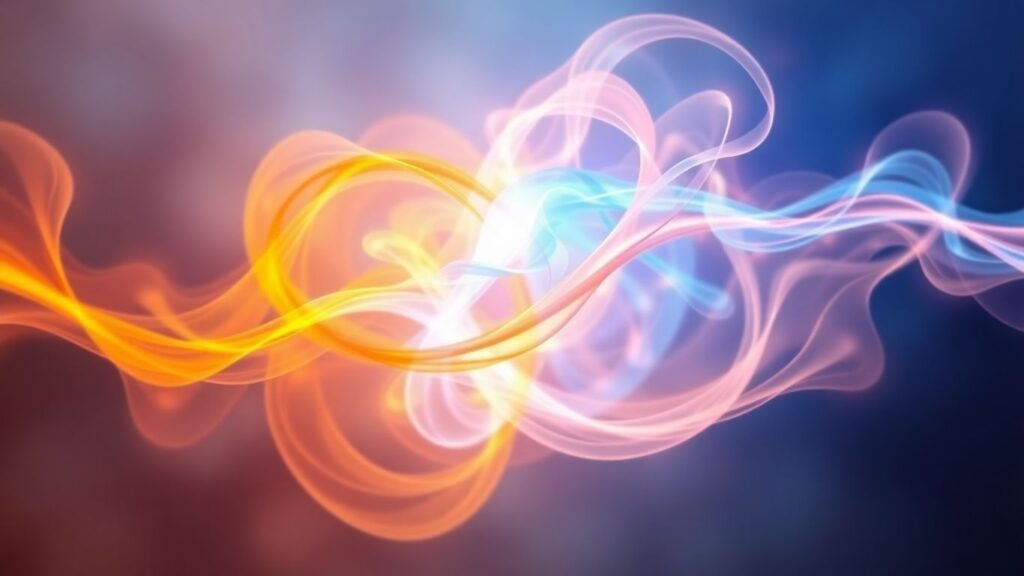 Intertwining energy fields of orange and blue