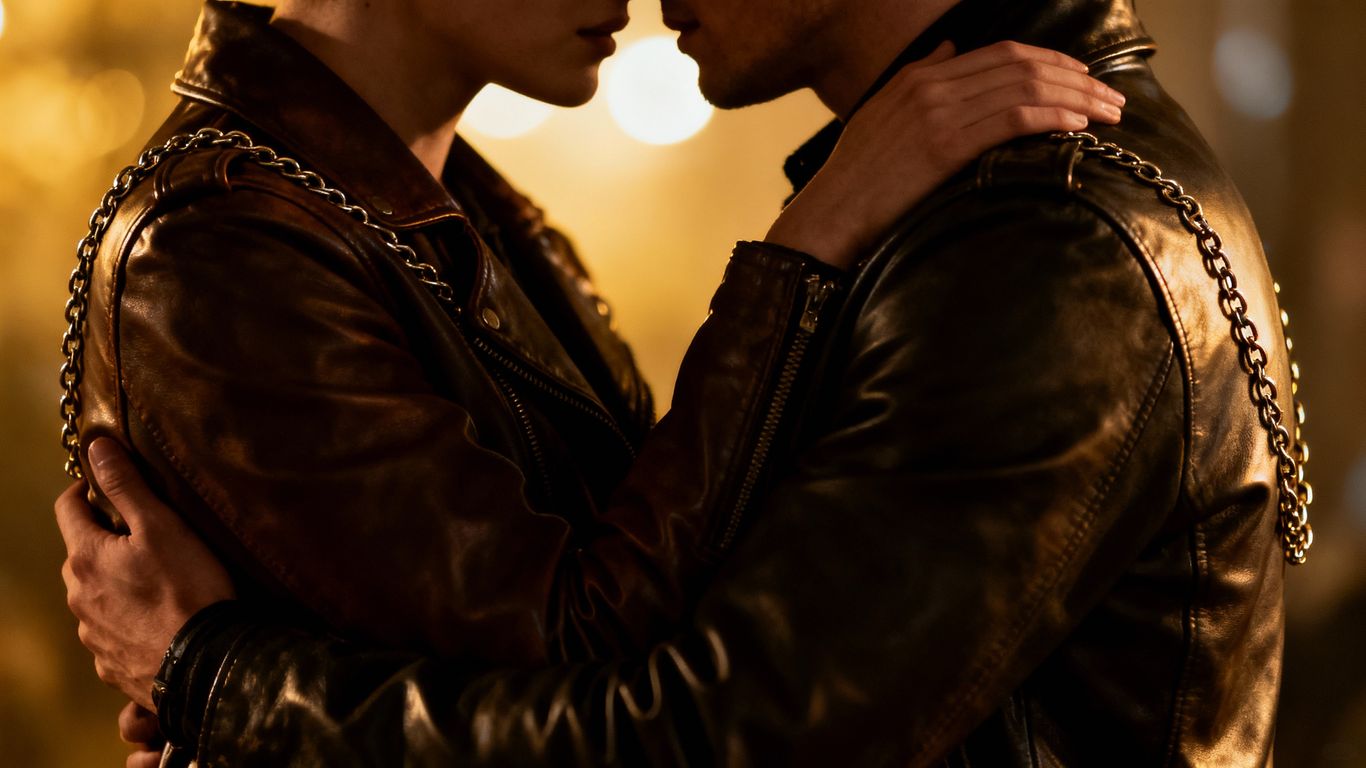 Intimate embrace with subtle kink elements.