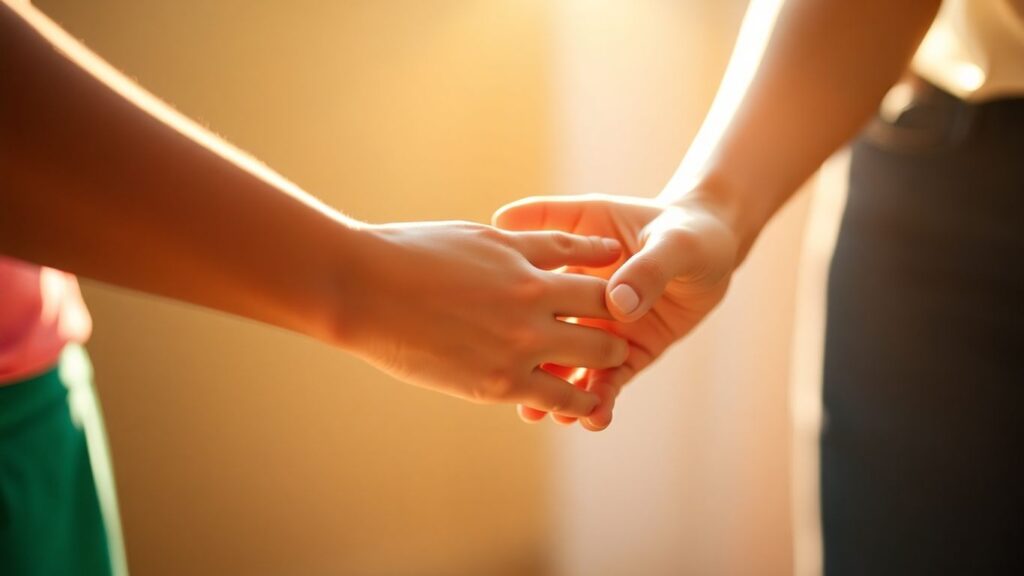 Partners connecting through heart chakra energy.