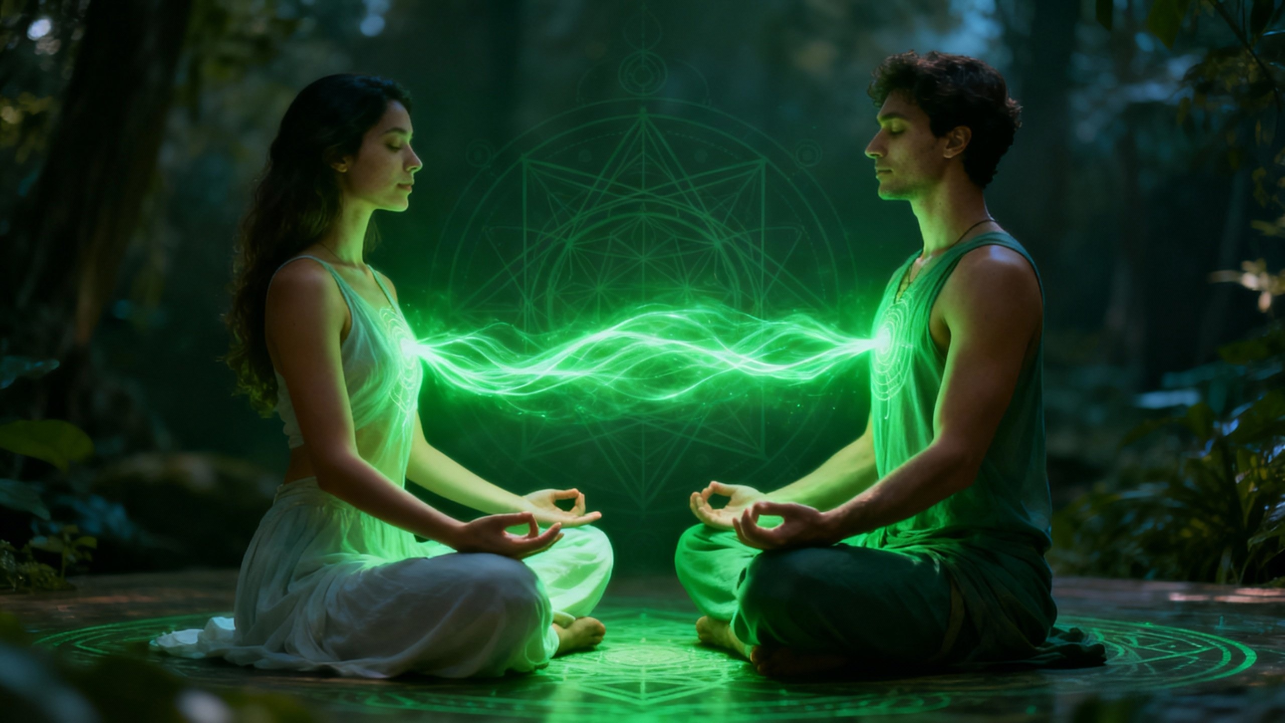 Partners connecting through heart chakra energy.