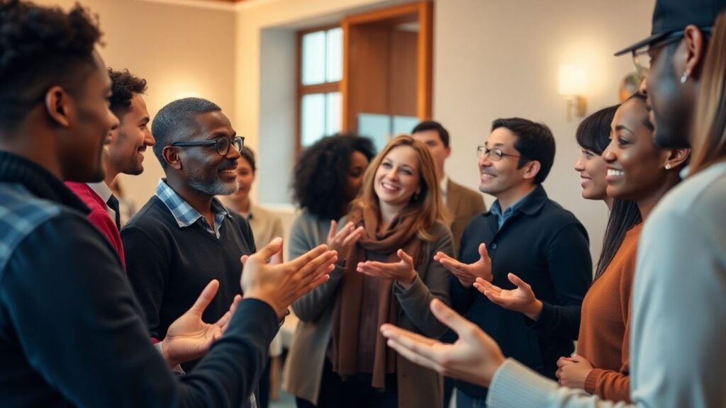People communicating openly in a safe, connected space.