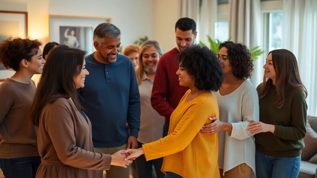 People connecting in a comfortable, shared living space.