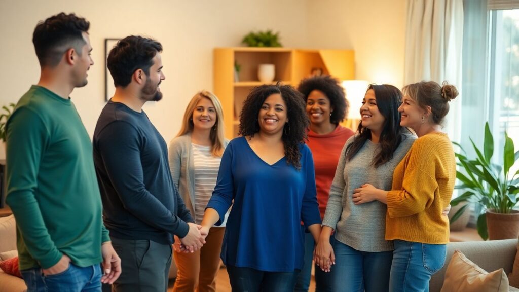 People connecting in a comfortable, shared living space.