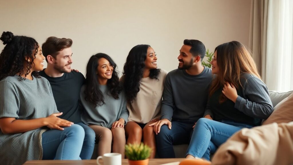 People connecting in a modern living room.