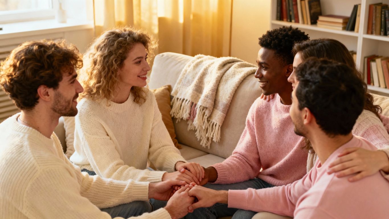 People connecting in a polyamorous constellation.