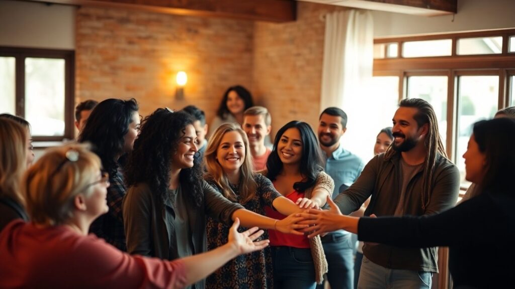 People connecting in a warm, intimate polyamory setting.