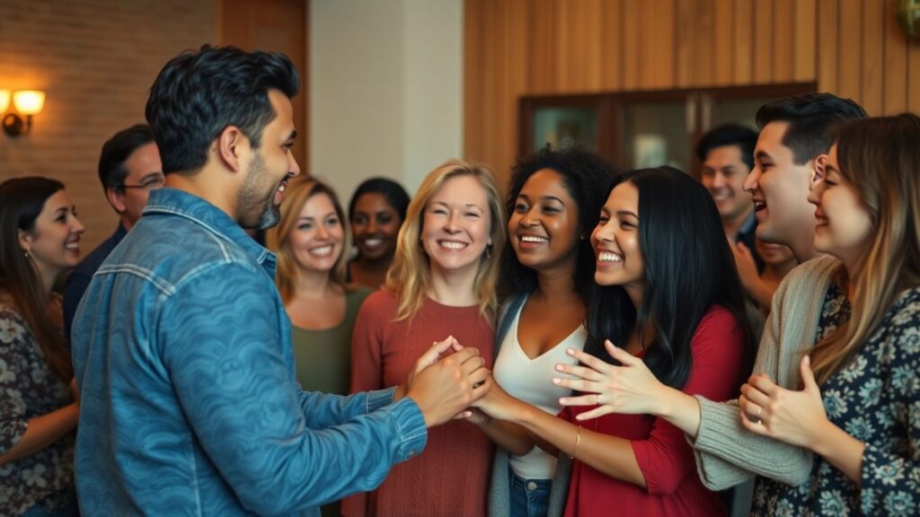 People connecting in a warm, respectful group setting.
