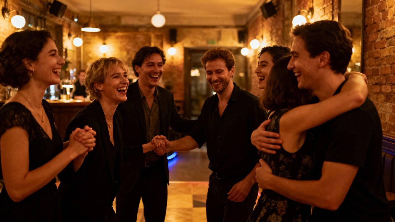 People enjoying polyamory in a Berlin bar.