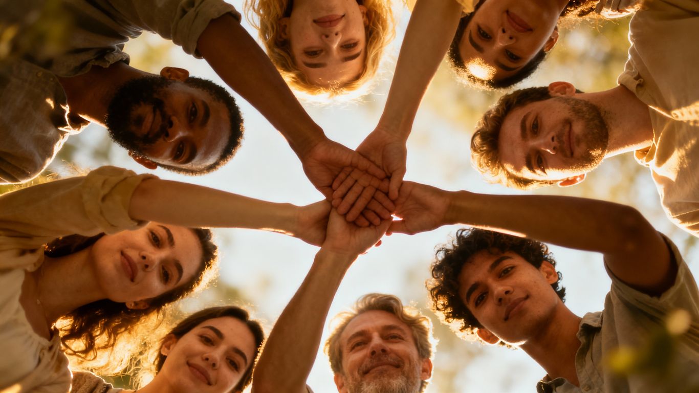 People forming a connected constellation