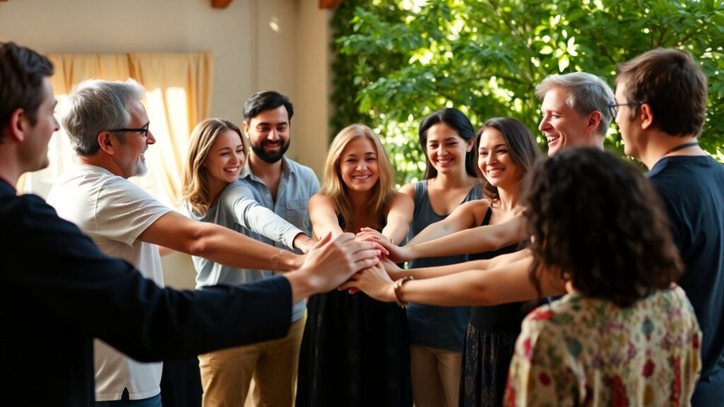 People in a circle holding hands